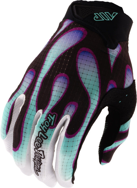 TROY LEE DESIGNS Air Rukavice - Overspray Černá/Real Tyrkysová