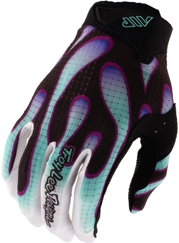 TROY LEE DESIGNS Air pro děti Rukavice - Overspray Černá/Real Tyrkysová